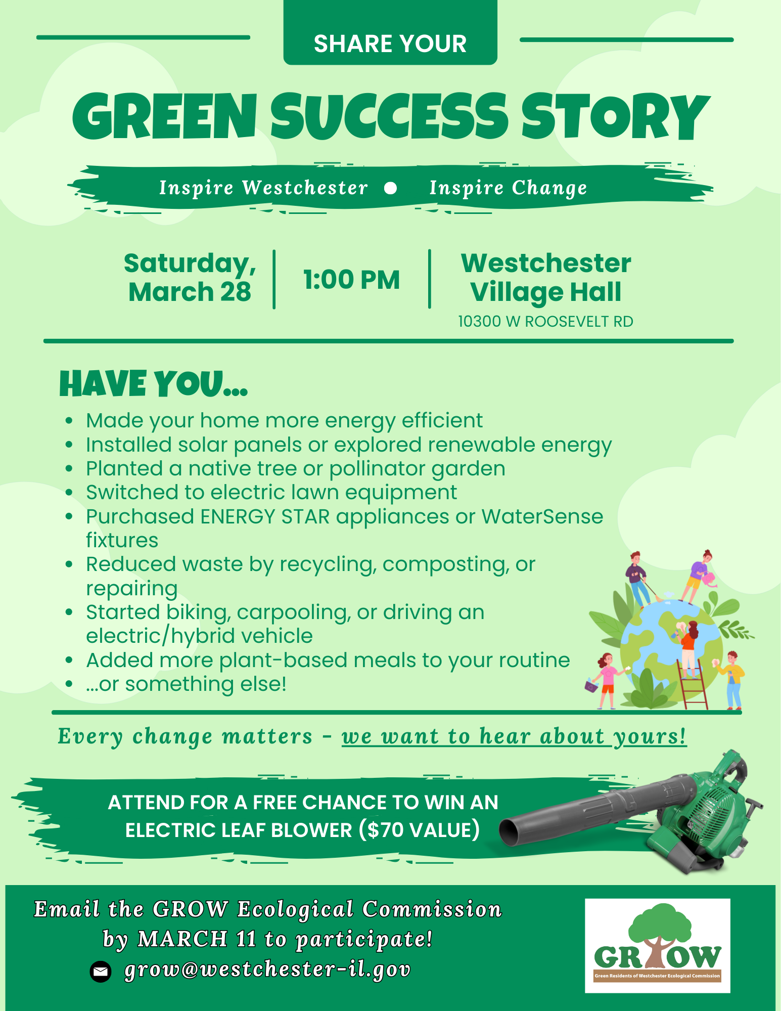 Share Your Green Success Story at Village Hall on March 28