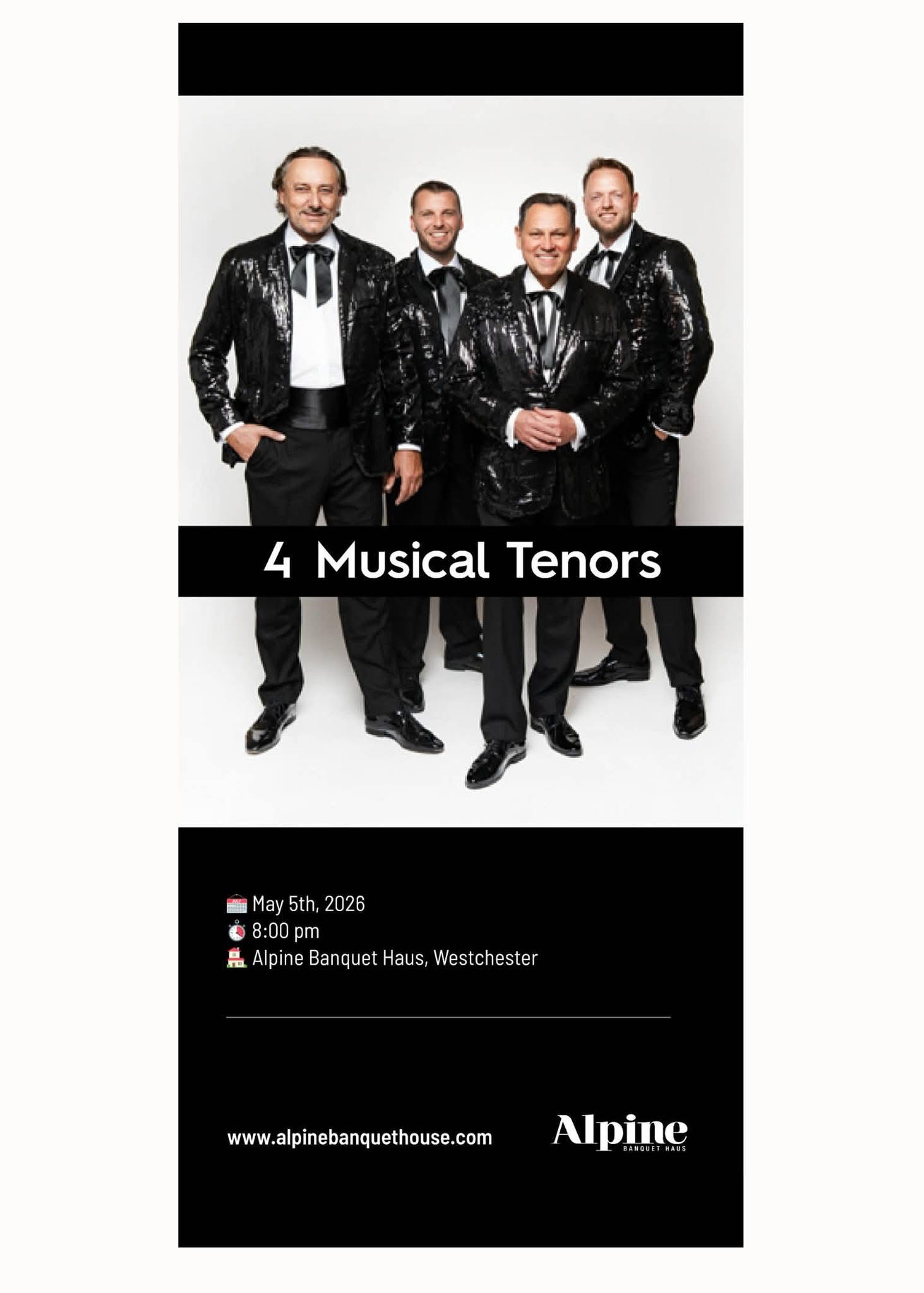 4 Musical Tenors to Perform at Alpine Banquet Haus in Westchester