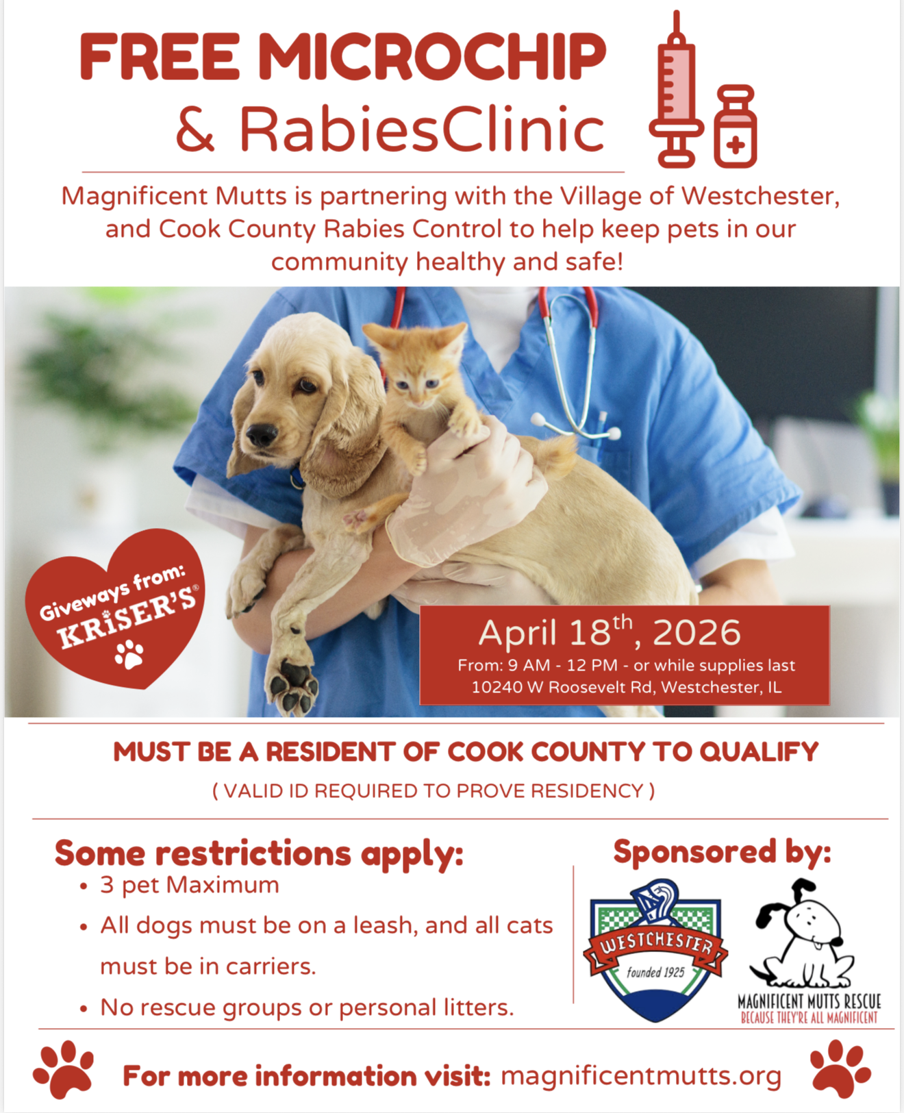 Free Pet Microchip and Rabies Clinic Coming to Westchester on April 18th