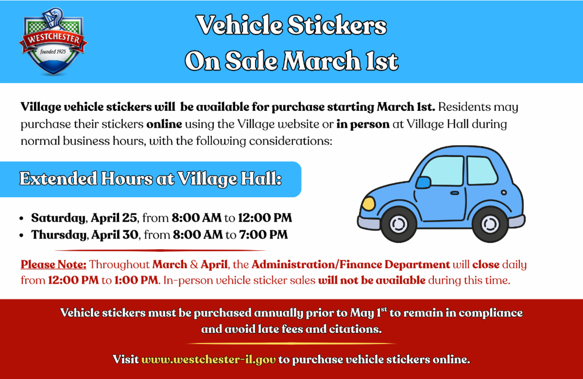 2026 Vehicle Stickers Now Available - Purchase Online or at Village Hall