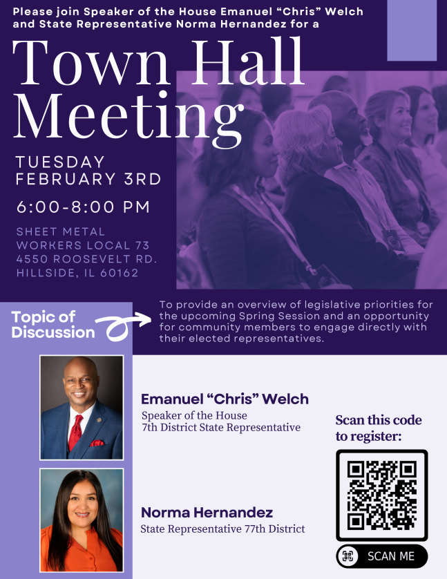 Speaker of the House Emanuel Welch and State Representative Norma Hernandez to Host Town Hall Meeting in Hillside